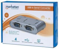 P-151047 | Manhattan USB auf Seriell-Konverter - Zum Anschluss von bis zu vier seriellen Geräten an einen USB-Port - MosChip MCS7840-Chipsatz - 0,45 m - 60 mm - 95 mm - 20 mm - 190 g - CE FCC USB 2.0 WEEE | 151047 | Kabel / Adapter |