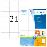 HERMA Etiketten Premium A4 70x42.3 mm weiß Papier matt 2100 St. - Weiß - Selbstklebendes Druckeretikett - A4 - Papier - Laser/Inkjet - Dauerhaft