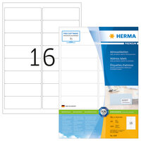 HERMA Adressetiketten Premium A4 99.1x33.8 mm weiß Papier matt 1600 St. - Weiß - Selbstklebendes Druckeretikett - A4 - Papier - Laser/Inkjet - Dauerhaft
