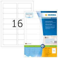 HERMA Adressetiketten Premium A4 88.9x33.8 mm weiß Papier matt 1600 St. - Weiß - Papier - Laser/Inkjet - Matte - Dauerhaft - Abgerundetes Rechteck