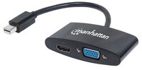 Manhattan 2-in-1 Mini-DisplayPort-Adapter 4K - Mini-DisplayPort-Stecker auf HDMI/VGA-Buchse - passiv - schwarz - 0,25 m - Mini DisplayPort - HDMI + VGA (D-Sub) - Männlich - Weiblich - Gerade