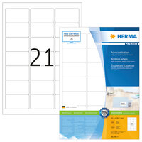 HERMA Adressetiketten Premium A4 63.5x38.1 mm weiß Papier matt 2100 St. - Weiß - Papier - Laser/Inkjet - Matte - Dauerhaft - Abgerundetes Rechteck