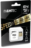P-ECMSDM64GXC10SP | EMTEC Speicherkarte microSDXC 64GB Class10 SpeedIN 95/90 MBs (mit Adapter) | Herst. Nr. ECMSDM64GXC10SP | Flash-Speicher | EAN: 3126170146755 |Gratisversand | Versandkostenfrei in Österrreich