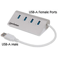 Manhattan 4-Port USB 3.0 Hub - Vier USB 3.0 Typ A-Ports - Aluminiumgehäuse - Stromversorgung über USB - USB 3.2 Gen 1 (3.1 Gen 1) Type-A - USB 3.2 Gen 1 (3.1 Gen 1) Type-A - 5000 Mbit/s - Aluminium - Weiß - Aluminium - 0,3 m