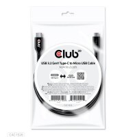 GRATISVERSAND | P-CAC-1526 | Club 3D USB 3.2 Gen1 Type-C to Micro USB Cable M/M 1m /3.28ft - 1 m - USB C - Micro-USB B - USB 3.2 Gen 1 (3.1 Gen 1) - 5000 Mbit/s - Schwarz | HAN: CAC-1526 | Kabel / Adapter | EAN: 8719214471903