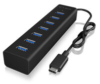 ICY BOX IB-HUB1700-C3 - USB 3.2 Gen 1 (3.1 Gen 1) Type-C - USB 3.2 Gen 1 (3.1 Gen 1) Type-A - 5000 Mbit/s - Schwarz - Aluminium - 0,4 m