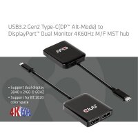 GRATISVERSAND | P-CSV-1555 | Club 3D USB3.2 Gen2 Type-C(DP Alt-Mode) to DisplayPort Dual Monitor 4K60Hz M/F MST hub - 1,5 m - USB Typ-C - 2 x DisplayPort - Männlich - Weiblich - 60 Hz | HAN: CSV-1555 | Kabel / Adapter | EAN: 8719214471934