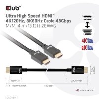 GRATISVERSAND | P-CAC-1374 | Club 3D Ultra High Speed HDMI 4K120Hz - 8K60Hz Cable 48Gbps M/M 4 m/13.12ft 26AWG - 4 m - HDMI Typ A (Standard) - HDMI Typ A (Standard) - Schwarz | HAN: CAC-1374 | Kabel / Adapter | EAN: 8719214471873
