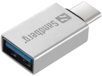A-136-24 | SANDBERG USB-C to USB 3.0 Dongle - USB 3.2 Gen 1 (3.1 Gen 1) Type-C - USB 3.2 Gen 1 (3.1 Gen 1) Type-A - Silber - Aluminium - 80 mm - 16 mm | 136-24 | Zubehör