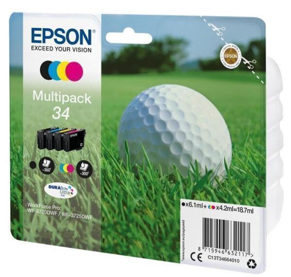 A-C13T34664010 | Epson Golf ball Multipack 4-colours 34 DURABrite Ultra Ink - Standardertrag - Tinte auf Pigmentbasis - 6,1 ml - 4,2 ml - 1 Stück(e) - Multipack | C13T34664010 | Verbrauchsmaterial