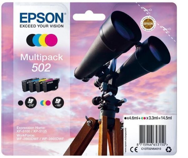 A-C13T02V64010 | Epson Multipack 4-colours 502 Ink - Standardertrag - Tinte auf Pigmentbasis - Tinte auf Farbstoffbasis - 4,6 ml - 3,3 ml - 4 Stück(e) | C13T02V64010 | Verbrauchsmaterial