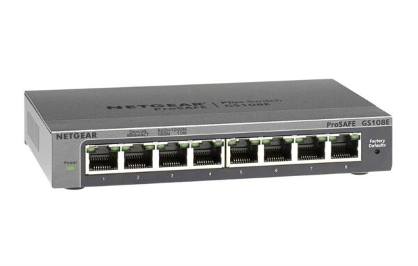 Y-GS108E-300PES | Netgear GS108E Switch 8 Port Gigabit Ethernet LAN Switch Plus (Managed Netzwerk Switch mit IGMP - QoS - VLAN - lüfterloses Metallgehäuse - ProSAFE Lifetime-Garantie) - Managed - Gigabit Ethernet (10/100/1000) - Vollduplex | GS108E-300PES