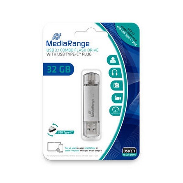 Y-MR936 | MEDIARANGE MR936 - 32 GB - USB Type-A / USB Type-C - 3.2 Gen 1 (3.1 Gen 1) - 70 MB/s - Kappe - Silber | MR936 | Verbrauchsmaterial