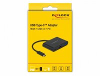 GRATISVERSAND | P-64091 | Delock 64091 - USB 3.2 Gen 1 (3.1 Gen 1) Type-C - 60 W - Schwarz - HDMI - USB 3.2 Gen 1 (3.1 Gen 1) Type-A - USB 3.2 Gen 1 (3.1 Gen 1) Type-C - Kunststoff - China | HAN: 64091 | Kabel / Adapter | EAN: 4043619640911