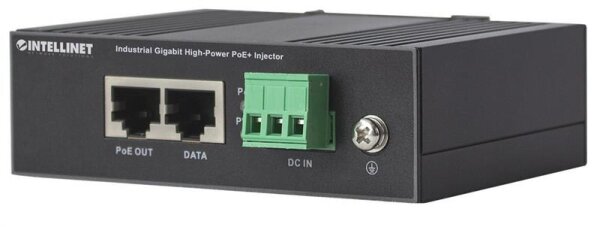 Intellinet Gigabit High-Power PoE+ Industrie-Injektor - 1 x 30 Watt-Port - IEEE 802.3at/af Power over Ethernet (PoE+/PoE) - Metallgehäuse - Gigabit Ethernet - 10,100,1000 Mbit/s - IEEE 802.3,IEEE 802.3ab,IEEE 802.3af,IEEE 802.3at,IEEE 802.3u - Schwarz - P