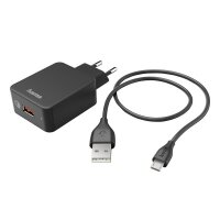 Hama Ladeset, Ladegerät QC3.0 + Micro-USB-Kabel, 1,5m, schwarz