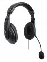 Manhattan Stereo USB-Headset - Leichtes - ohrumschließendes Design (Over-Ear) - kabelgebunden - USB-A-Stecker - integrierte Bedienelemente - verstellbares Mikrofon - schwarz - Retailverpackung - Kopfhörer - Wollstrickmütze - Büro/Callcenter - Schwarz - Mo