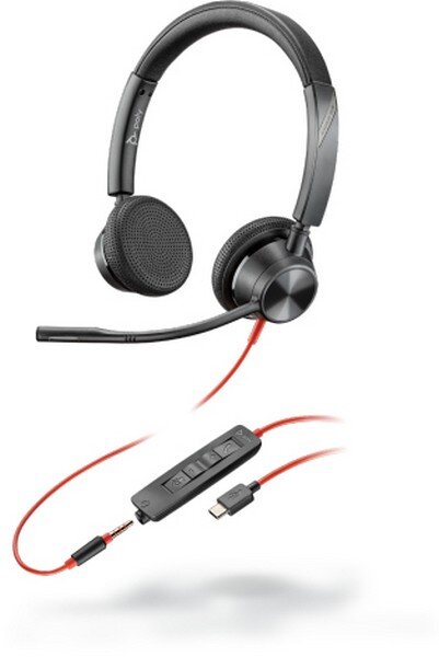 A-214016-01 | Poly Blackwire 3325 - Kopfhörer - Kopfband - Büro/Callcenter - Schwarz - Rot - Binaural - PTT - Abspielen/Pause - Track < - Ortung > - Lautstärke + - Lautsärke - | 214016-01 | Audio, Video & Hifi