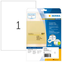 HERMA Etiketten transparent matt A4 210x297 mm Folie 25 St. - Transparent - Selbstklebendes Druckeretikett - A4 - Laser - Dauerhaft - Matte