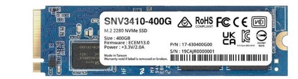 Synology SNV3410. SSD Speicherkapazität: 400 GB, SSD-Formfaktor: M.2, Lesegeschwindigkeit: 3000 MB/s, Schreibgeschwindigkeit: 750 MB/s, Komponente für: NAS