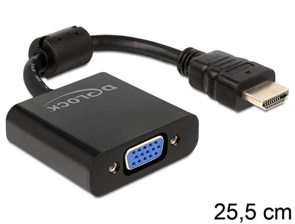 X-65512 | Delock 65512 - 0,254 m - HDMI-A - VGA - Männlich - Weiblich - Schwarz | 65512 | Zubehör