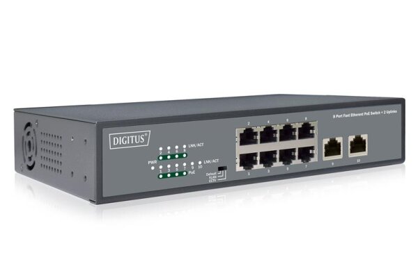 ADN-95323-1N | DIGITUS 8-Port Fast Ethernet PoE Switch, 19 Zoll, Unmanaged, 2 Uplinks | DN-95323-1 | Netzwerktechnik | GRATISVERSAND :-) Versandkostenfrei bestellen in Österreich