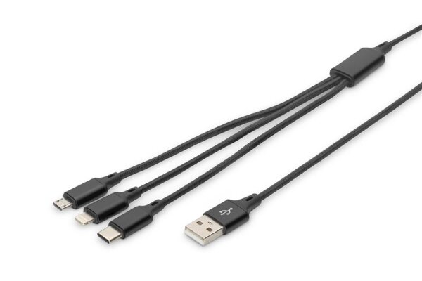AAK-300160-010-SN | DIGITUS 3-in-1 Ladekabel, USB A - Lightning + Micro USB + USB-C | AK-300160-010-S | Zubehör