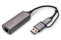 ADN-3028N | DIGITUS USB Type-C Gigabit Ethernet Adapter 2.5G, USB-C + USB A (USB3.1/3.0) | DN-3028 | PC Komponenten