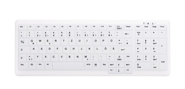 CHERRY AK-C7000. Tastatur-Stil: Gerade. Geräteschnittstelle: RF kabellos + USB, Tastatur-Key Switch: Scherenschlüsselschalter, Tastaturaufbau: QWERTZ, Empfohlene Nutzung: Medizinisch. Produktfarbe: Weiß