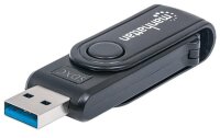 Manhattan USB 3.2 Gen 1 Mini Multi-Card Reader/Writer - USB-A-Stecker - 24-in-1 - 5 Gbit/s Übertragungsrate - besonders kompakt - MMC - MMC Mobile - MicroSD (TransFlash) - MicroSDHC - MicroSDXC - RS-MMC - SD - SDHC - SDXC - Schwarz - 5000 Mbit/s - Acrylni