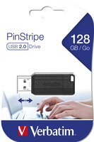 Verbatim PinStripe - USB-Stick 128 GB - Schwarz - 128 GB - USB Typ-A - 2.0 - 10 MB/s - Kappe - Schwarz
