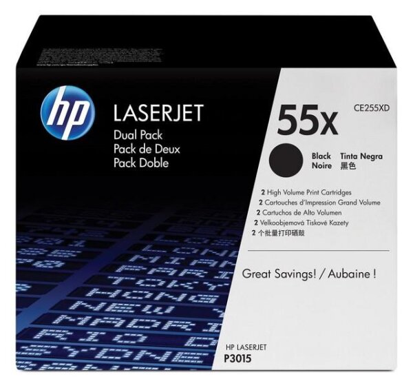 Y-CE255XD | HP 55X 2er-Pack Schwarz Original LaserJet Tonerkartusche mit hoher Reichweite - 25000 Seiten - Schwarz - 2 Stück(e) | CE255XD | Verbrauchsmaterial