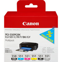 P-6496B005 | Canon PGI-550/CLI-551 PGBK/C/M/Y/BK/GY Multipack mit 6 Tinten - Tinte auf Pigmentbasis - Tinte auf Farbstoffbasis - 6 Stück(e) - Multipack | 6496B005 | Verbrauchsmaterial