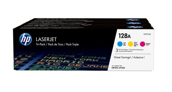 Y-CF371AM | HP 128A 3er-Pack Cyan/Magenta/Gelb Original LaserJet Tonerkartuschen - 1300 Seiten - Cyan - Magenta - Gelb - 3 Stück(e) | CF371AM | Verbrauchsmaterial