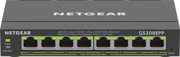 Y-GS308EPP-100PES | Netgear 8-Port Gigabit Ethernet High-Power PoE+ Plus Switch (GS308EPP) - Managed - L2/L3 - Gigabit Ethernet (10/100/1000) - Vollduplex - Power over Ethernet (PoE) | GS308EPP-100PES | Netzwerktechnik