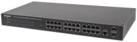 P-560559 | Intellinet 24-Port Gigabit Ethernet PoE+ Web-Managed Switch mit 2 SFP-Ports - 24 x PoE ports - IEEE 802.3at/af Power over Ethernet (PoE+/PoE) - 2 x SFP - Endspan - PDM-Funktion - 19 Rackmount - Gigabit Ethernet (10/100/1000) - Power over Ether