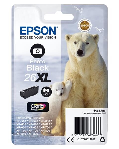 F-C13T26314012 | Epson Polar bear Singlepack Photo Black 26XL Claria Premium Ink - Hohe (XL-) Ausbeute - Tinte auf Farbstoffbasis - 8,7 ml - 400 Seiten - 1 Stück(e) | C13T26314012 | Verbrauchsmaterial