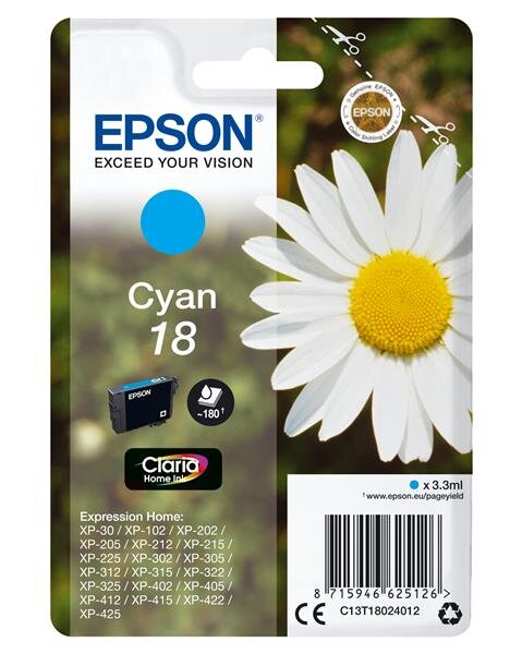 F-C13T18024012 | Epson Daisy Singlepack Cyan 18 Claria Home Ink - Standardertrag - 3,3 ml - 180 Seiten - 1 Stück(e) | C13T18024012 | Verbrauchsmaterial