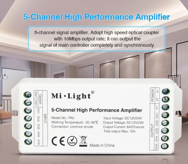 L-PA5 | Synergy 21 LED Controller 5-Channel Amplifier*Milight/Miboxer* | PA5 | Elektro & Installation