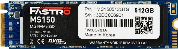 P-MS150512GTS | MEGA 512 GB SSD MEGA FASTRO MS150 M.2 NVMe Gen3 x4 2400/1200 - Solid State Disk - NVMe | MS150512GTS |PC Komponenten