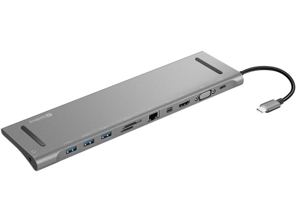 ET-136-23 | SANDBERG USB-C All-in-1 Docking Station - USB 3.2 Gen 1 (3.1 Gen 1) Type-C - DisplayPort - HDMI - RJ-45 - USB 3.2 Gen 1 (3.1 Gen 1) Type-A - USB 3.2 Gen 1 (3.1 Gen 1) Type-C - VGA - MMC - MicroSD (TransFlash) - SD - SDHC - SDXC - Silber - RoHS
