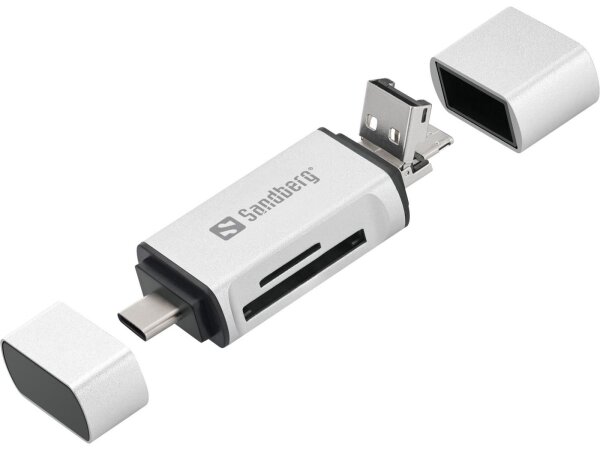 ET-136-28 | SANDBERG Card Reader USB-C+USB+MicroUSB - MicroSD (TransFlash) - SD - Silber - USB - 1 Stück(e) - 80 mm - 16 mm | 136-28 | Zubehör