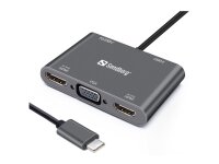 ET-136-35 | SANDBERG USB-C Dock 2xHDMI+1xVGA+USB+PD -...