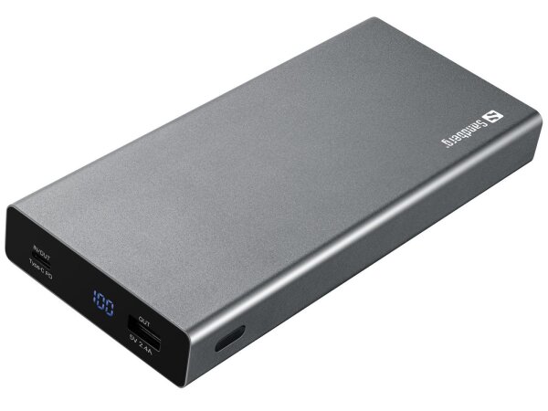 SANDBERG Powerbank USB-C PD 100W 20000 - Grau - Handy/Smartphone - Notebook/Netbook - Tablet - Aluminium - LED - Rechteck - Lithium-Ion (Li-Ion)