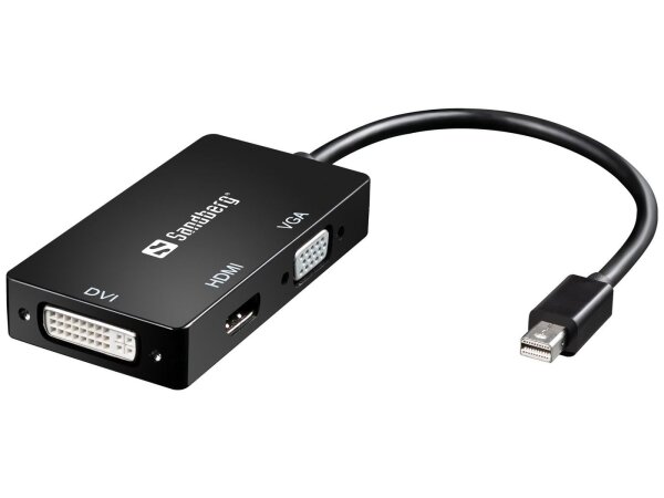 ET-509-12 | SANDBERG Adapter MiniDP>HDMI+DVI+VGA - 0,19 m - Mini DisplayPort - VGA (D-Sub)+ HDMI + DVI - Männlich - Weiblich - 3840 x 2160 Pixel | 509-12 | Zubehör