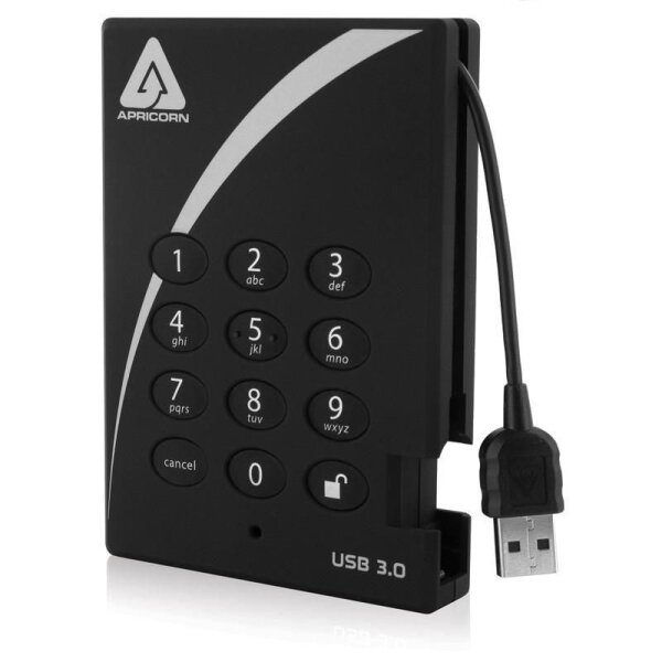ET-A25-3PL256-500 | Apricorn Aegis Padlock USB 3.0 500GB - 500 GB - 3.2 Gen 1 (3.1 Gen 1) - 5400 RPM - Schwarz | A25-3PL256-500 | PC Komponenten