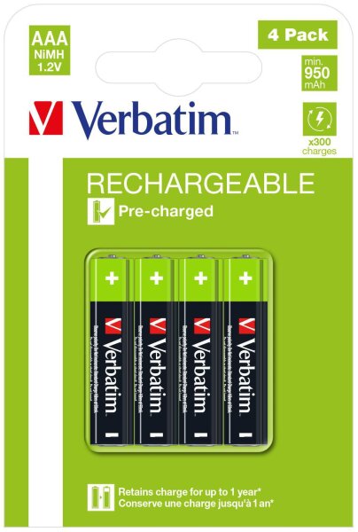 Verbatim 49514 - Einwegbatterie - AAA - Nickel-Metallhydrid (NiMH) - 1,2 V - 4 Stück(e) - 950 mAh