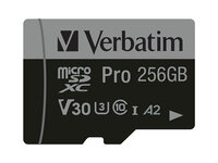 Verbatim microSDXC-Card 256GB, PRO, U3, UHS-I, 4K UHD - (R) 100MB/s - (W) 90MB/s