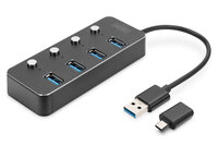 DIGITUS USB 3.0 Hub, 4-port, schaltbar, Aluminium...