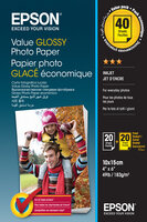 Y-C13S400044 | Epson Value Glossy Photo Paper - 10x15cm - 2x 20 Blätter (BOGOF) - Glanz - 183 g/m² - A4 - 10x15 cm - Office printing - Kalender - Photo collage - Photo gifts - Foto - Cards and gift wraps - Seasonal... - 40 Blätter | C13S400044 | Verbrauch